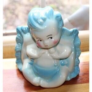 Vintage Hull Pottery 92 USA Blue Baby on Pillow Planter Nursery Decor - 3"